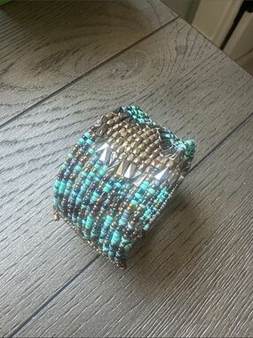 Turquoise and Gold Beaded Stretch Bracelet - Women Jewelry